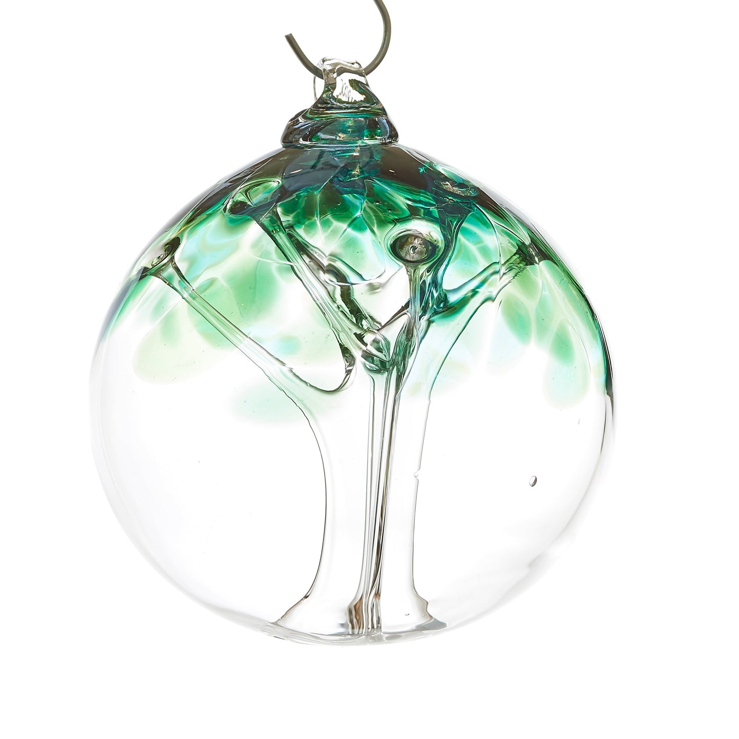 Hand blown glass tree of life ball. Green glass. Colour combination is called “Emerald.”