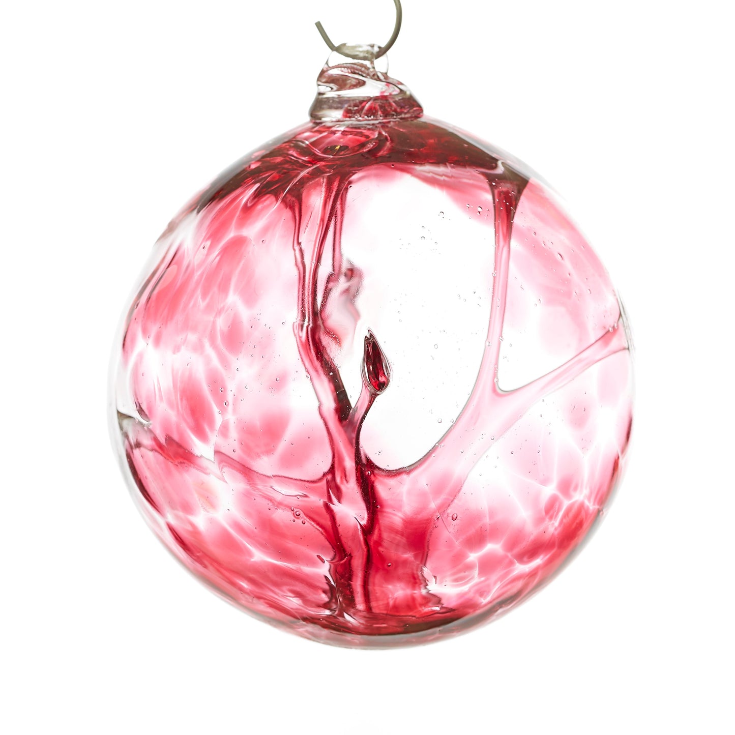 Hand blown glass witch ball. Cranberry glass.